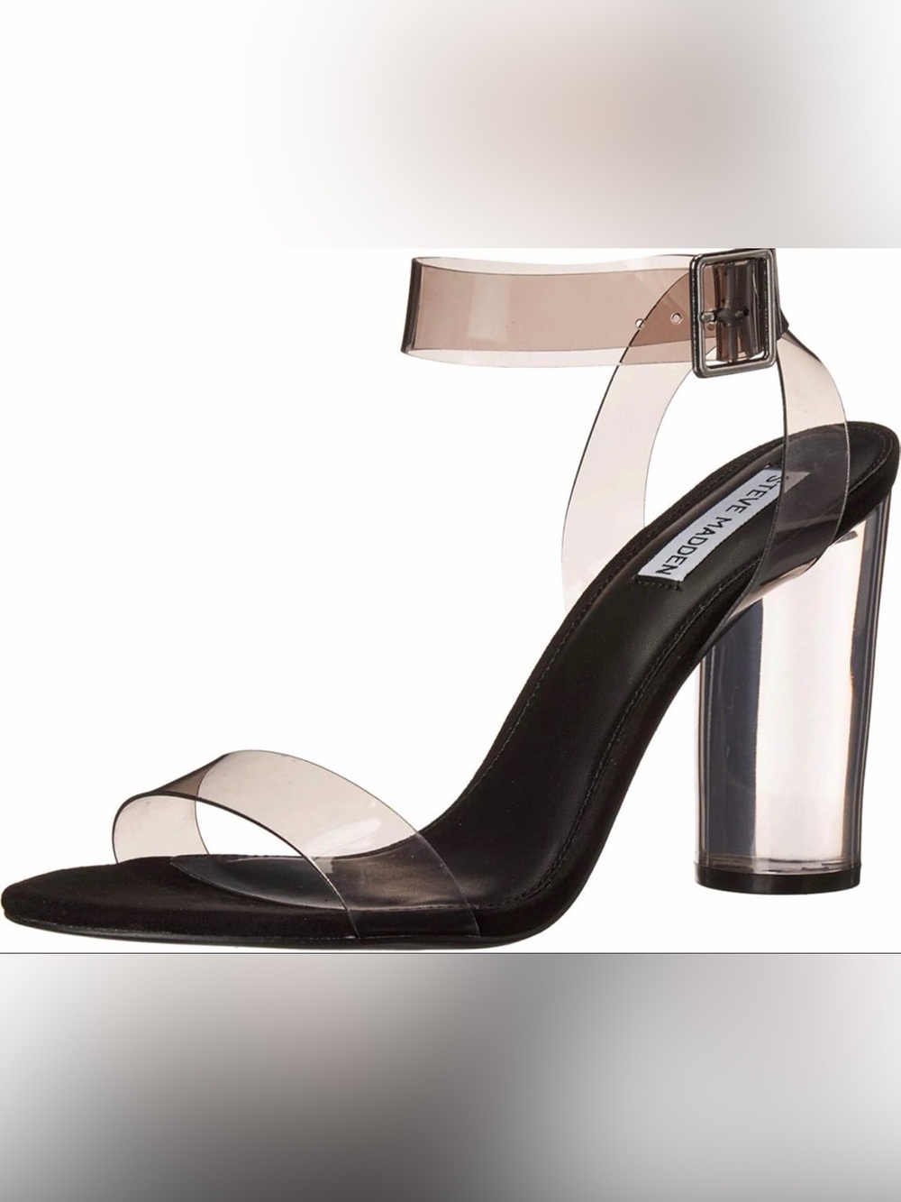 Steve Madden Black Footbed Clear PVC Ankle Strap Heel